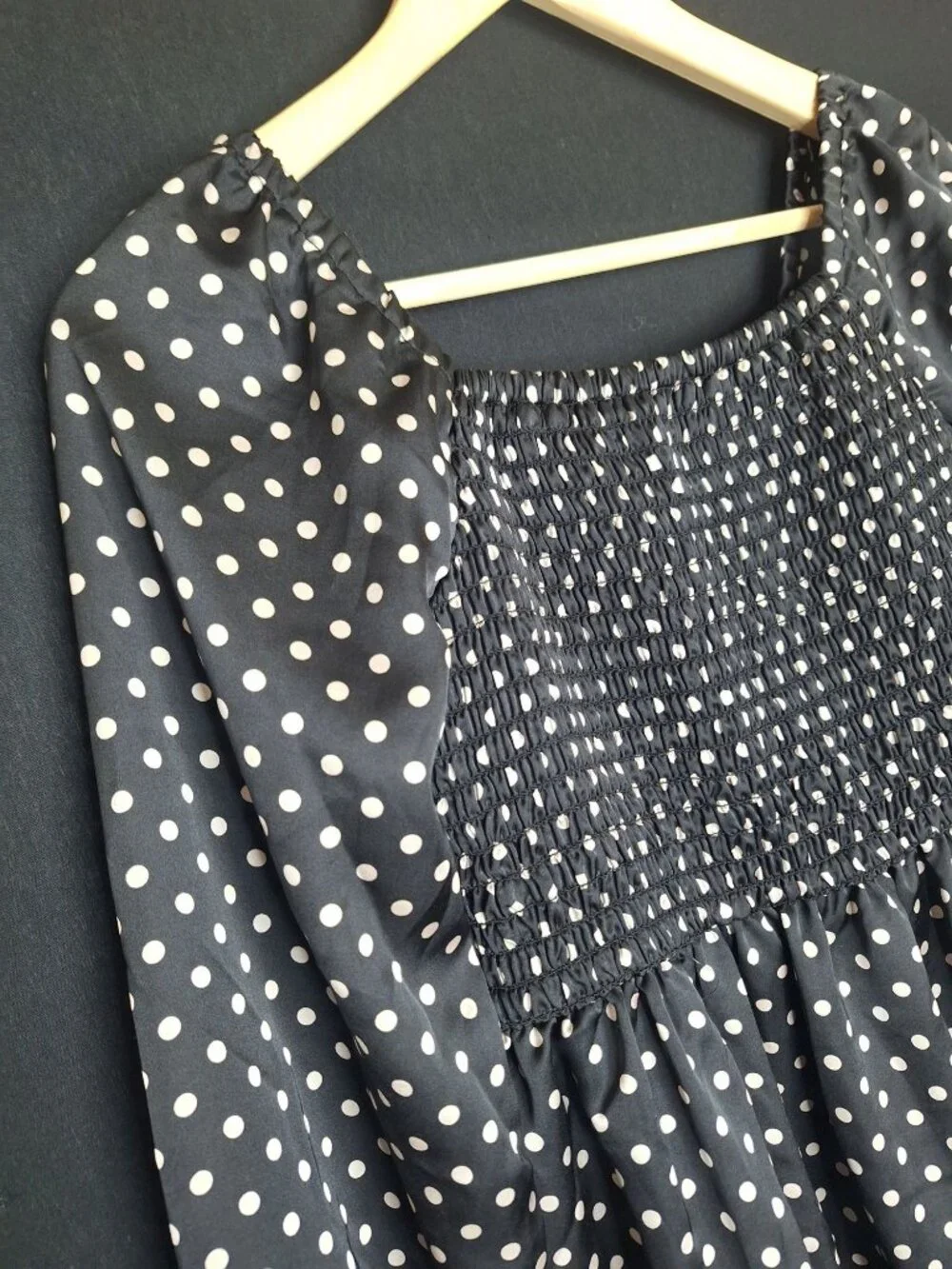 💙 Gap Kids Girls XXL 14-16 Womens Size S Black Polka Dot Smocked Puff Sleeve Dr